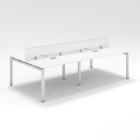 Shared Structure 4 Seater in White Color with Polycarbonate Dividers without Drawers without Mesh Chairs and Worktop W100cm x D60cm