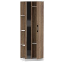 Mahmayi Modern Single Door Wardrobe with 3 Open Side Shelves, Mirror and Hanging Rods Efficient Storage for Home, Bedroom Tobacco Halifax Oak