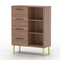 Mahmayi Modern Chest of Drawer with 4 Storage Drawers and 3 Open Shelves Brown Arizona Oak Ideal for Office, Home, Bedroom, Living Room