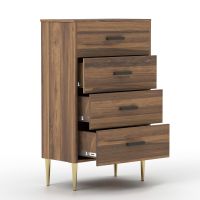Mahmayi Modern Chest of Drawer with 4 Storage Drawers Dark Hunton Oak Ideal for Office, Home, Bedroom, Living Room