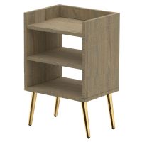 Mahmayi Modern Night Stand, Side End Table with 3 Open Storage Shelf Grey Bardilano Oak Ideal for Bedroom and Living Room