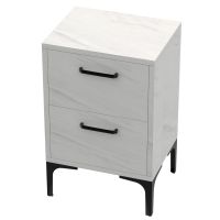 Mahmayi Modern Night Stand, Side End Table with 2 Storage Drawers White Levento Marble Ideal for Bedroom and Living Room