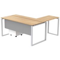 Mahmayi Carre 5114L L-Shaped Modern Workstation Desk with Storage Drawer, Computer Desk, Square Metal Legs with Modesty Panel Coco Bolo Ideal for Home, Office