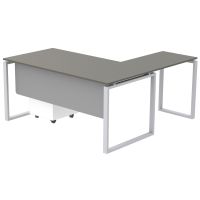 Mahmayi Carre 5114L L-Shaped Modern Workstation Desk with Storage Drawer, Computer Desk, Square Metal Legs with Modesty Panel Grey Ideal for Home, Office