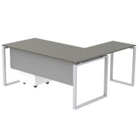 Mahmayi Carre 5116L L-Shaped Modern Workstation Desk with Storage Drawer, Computer Desk, Square Metal Legs with Modesty Panel Grey Ideal for Home, Office