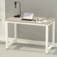 Mahmayi Crafted ZCD-24W White Concrete Computer Desk with Adjustable Leg Pads, Sturdy Anti-Rust Steel Frames for Home, Office, Living Room, Workstation 100x60cm