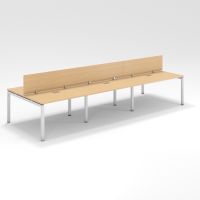 Shared Structure 6 Seater in Oak Color with Wood Dividers without Drawers without Mesh Chairs and Worktop W100cm x D60cm