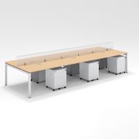 Shared Structure 6 Seater in Oak Color with Polycarbonate Dividers with Drawers without Mesh Chairs and Worktop W100cm x D75cm