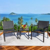 Mahmayi Modern Set of 3 Fabric Outdoor Chair Seating and Table Bistro Set, Comfortable, Durable Patio Furniture Black for Living Room, Backyard, Garden, Poolside