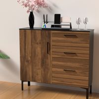 Mahmayi Modern Chest of Drawer with 3 Drawers and Single Door Storage Dark Hunton Oak and Black Ideal for Office, Home, Bedroom, Living Room