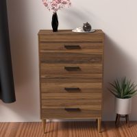 Mahmayi Modern Chest of Drawer with 4 Storage Drawers Dark Hunton Oak Ideal for Office, Home, Bedroom, Living Room