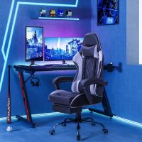 Mahmayi Gaming Office, Computer Chair PC Chair with Massage Lumbar Support, Racing Style Faux Leather High Back Adjustable Swivel Chair with Footrest (Black and White)
