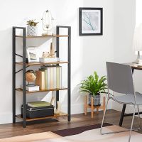 Mahmayi LLS60BX 4-Tier Ladder Shelf for Living Room, Metal storage shelves - Rustic Brown