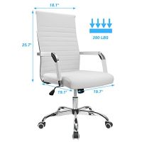 Furmax Ribbed Office Desk Mid-Back PU Leather Executive Conference Chair - White