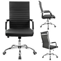 Furmax Ribbed Office Desk Mid-Back PU Leather Executive Conference Chair - Black