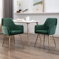 Mahmayi HYDC031G Velvet Dining Chair with Golden Metal Legs - Green (Pack of 2)