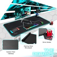 ContraGaming by Mahmayi Gaming Table MY 1160 Black RGB Lighting with Gamepad Holder and Cable Management with Carbon Fiber Top with K552 Keyboard and AM K5 Pro Headset Combo