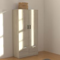 Mahmayi Modern Two Door Wardrobe with 2 Storage Drawers and Clothing Hanging Rods Cascina Pine Finish for Home and Bedroom Organization