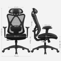 Mahmayi Office Chair, Ergonomic Desk Computer Chair, Mesh Chair, Adjustable Lumbar Support and Headrest Adjustable Height Black for Office, Home, Study Room