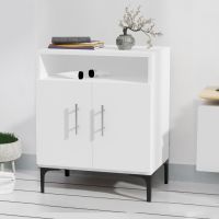 Mahmayi Modern Multifunctional Medium Height Cabinet with 2 Door Storage and Single Open Shelf White Ideal for Hallway, Living Room, Kitchen, Bedroom