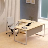 Mahmayi Carre 5114L L-Shaped Modern Workstation Desk with Storage Drawer, Computer Desk, Square Metal Legs with Modesty Panel Natural Davos Oak Ideal for Home, Office