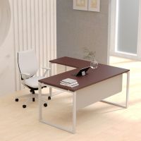 Mahmayi Carre 5114L L-Shaped Modern Workstation Desk without Drawer, Computer Desk, Square Metal Legs with Modesty Panel Apple Cherry Ideal for Home, Office