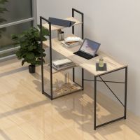 Mahmayi Stylish ZCD-27B Black and Griege Computer Workstation Table with 4 Tier Storage Shelves for Home and Office Modern Stylish Computer Desk
