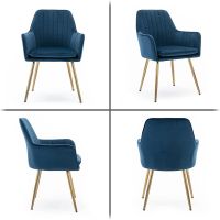 Mahmayi HYDC031G Velvet Dining Chair with Golden Metal Legs - Blue (Pack of 2)