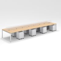 Shared Structure 8 Seater in Oak Color with Polycarbonate Dividers with Drawers without Mesh Chairs and Worktop W140cm x D75cm