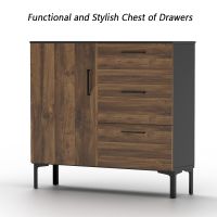 Mahmayi Modern Chest of Drawer with 3 Drawers and Single Door Storage Dark Hunton Oak and Black Ideal for Office, Home, Bedroom, Living Room