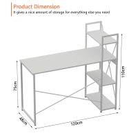 Mahmayi Stylish ZCD-27W White Computer Workstation Table with 4 Tier Storage Shelves for Home and Office Modern Stylish Computer Desk (D48xW120xH110cm)