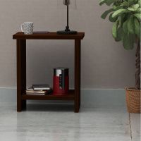 Mahmayi Modern Night Stand Table, Side Table with Open Single Shelf Ideal for Bedroom and Office, Dark Walnut