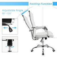 Furmax Ribbed Office Desk Mid-Back PU Leather Executive Conference Chair - White