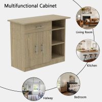 Mahmayi Modern Multifunctional Medium Height Cabinet with Single Drawer, 2 Door Storage and 3 Open Shelf Grey Bardolino Oak Ideal for Hallway, Living Room, Kitchen, Bedroom