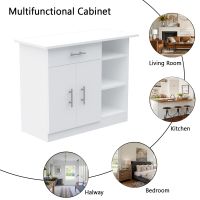 Mahmayi Modern Multifunctional Medium Height Cabinet with Single Drawer, 2 Door Storage and 3 Open Shelf White Ideal for Hallway, Living Room, Kitchen, Bedroom