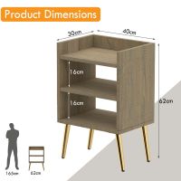 Mahmayi Modern Night Stand, Side End Table with 3 Open Storage Shelf Grey Bardilano Oak Ideal for Bedroom and Living Room