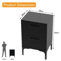 Mahmayi Modern Night Stand, Side End Table with 2 Storage Drawers Black Ideal for Bedroom and Living Room