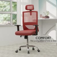 Mahmayi TJ HY-902 Medium Back Mesh Office chair with Lumbar Support with Headrest Red