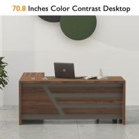 Multi-Purpose Modern Executive Desk, Office Conference Desk With Drawers and Cabinet - Dark Walnut