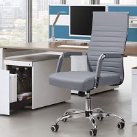 Furmax Ribbed Office Desk Mid-Back PU Leather Executive Conference Chair - Grey