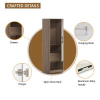 Mahmayi Modern Single Door Wardrobe with Open Shoe Rack, Drawer and Hanging Rods Efficient Storage Versatile Furniture for Home, Bedroom Truffle Brown Davos Oak Monotone