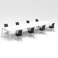 Shared Structure 8 Seater in White Color with No Dividers without Drawers with Mesh Chairs and Worktop W180cm x D75cm