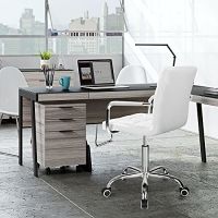 Mahmayi HYL-047 Medium Back Chair, PU Leather Executive Conference Chair, Office Meeting Room Chair - White