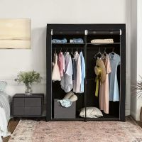 Mahmayi Black RYG02BK Fabric Wardrobe for Home, Living Room, Drawing Room (140x43x174cm)
