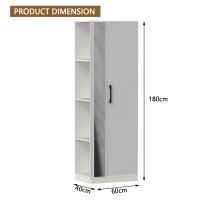 Mahmayi Modern Single Door Wardrobe with 3 Open Side Shelves, Mirror and Hanging Rods Efficient Storage for Home, Bedroom Premium White