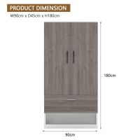 Mahmayi Modern Two Door Wardrobe with Drawer, Shoe Rack, and Ample Hanging Space Grey Brown White River Oak and Premium White Ideal for Bedroom Organization and Storage