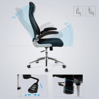 Mahmayi High Back Office Mesh Chair Swivel Adjustable Chair Mesh Backrest with Headrest and Flip Up Armrests Chair Black for Home, Office, Study Room