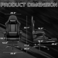 Mahmayi Gaming Office Chair PC Chair with Massage Lumbar Support, Racing Style Faux Leather High Back Adjustable Swivel Task Chair with Footrest - Black