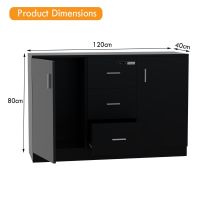 Mahmayi Glas 1147 Storage Cabinet with 3 Storage Drawer and 2 Side Door with Touch Screen Digital Lock Ideal for Home and Office, Black