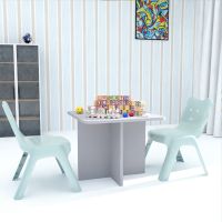 Mahmayi CH01 Child Desk(60X50) Light Grey with 2 X CHC1 Child Plastic Chair Light Grey Combo